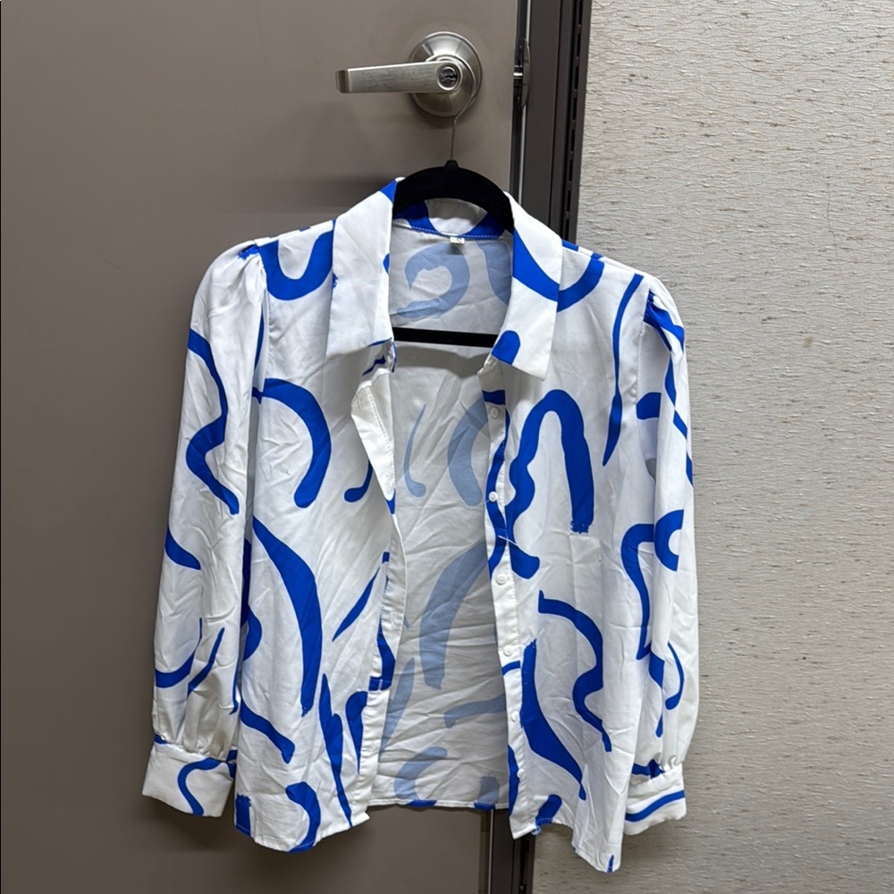 Blue and White Abstract Pattern Men's Shirt